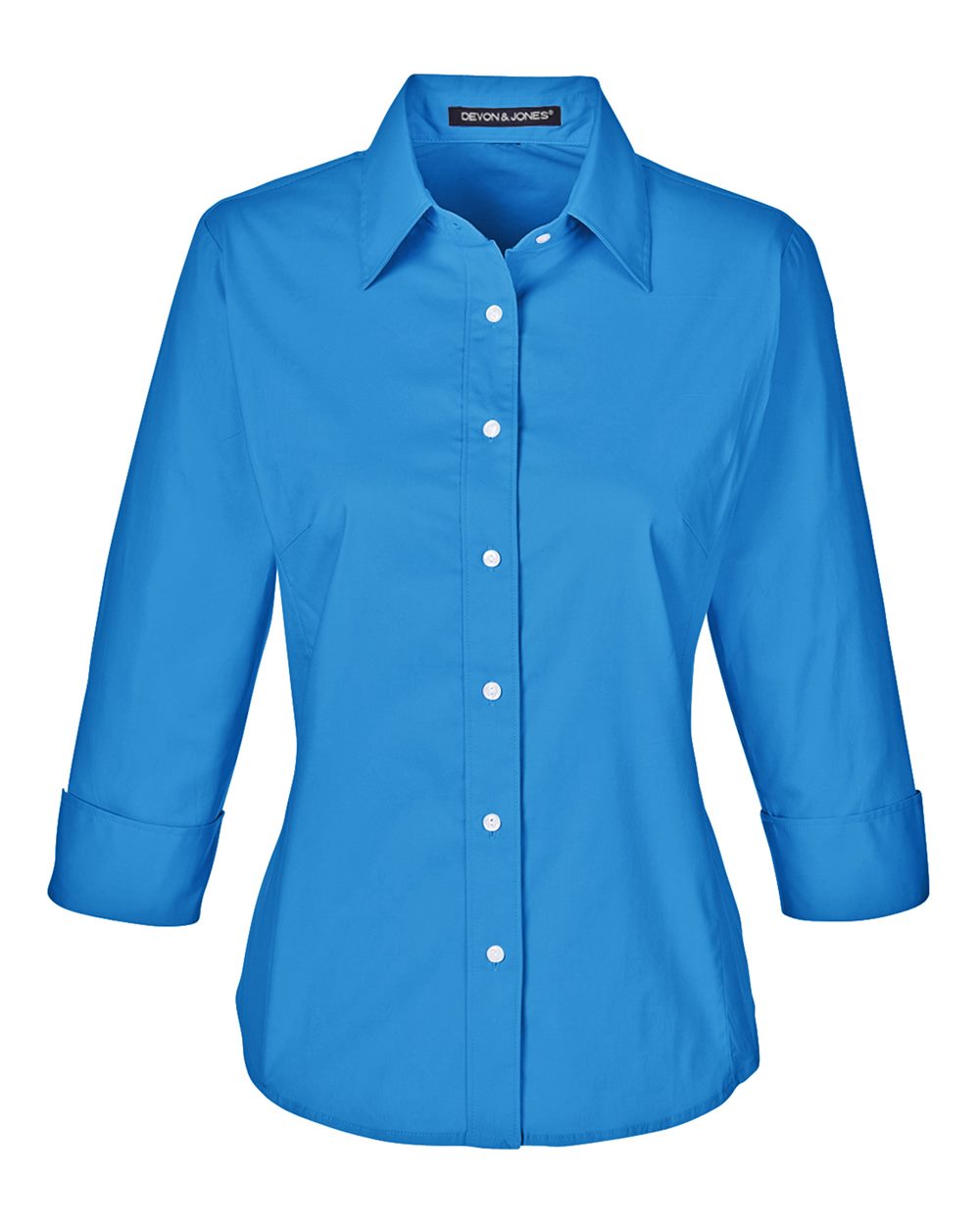 Front View of French Blue Women&#39;s Perfect Fit™ Three-Quarter Sleeve Stretch Poplin Dress Shirt - DP625W