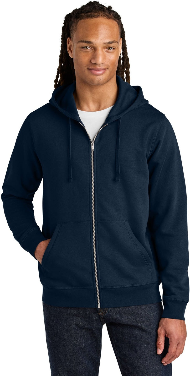 Front View of FrenchNavy Stanley/Stella Unisex Mixer Full-Zip Hooded Sweatshirt SXU011