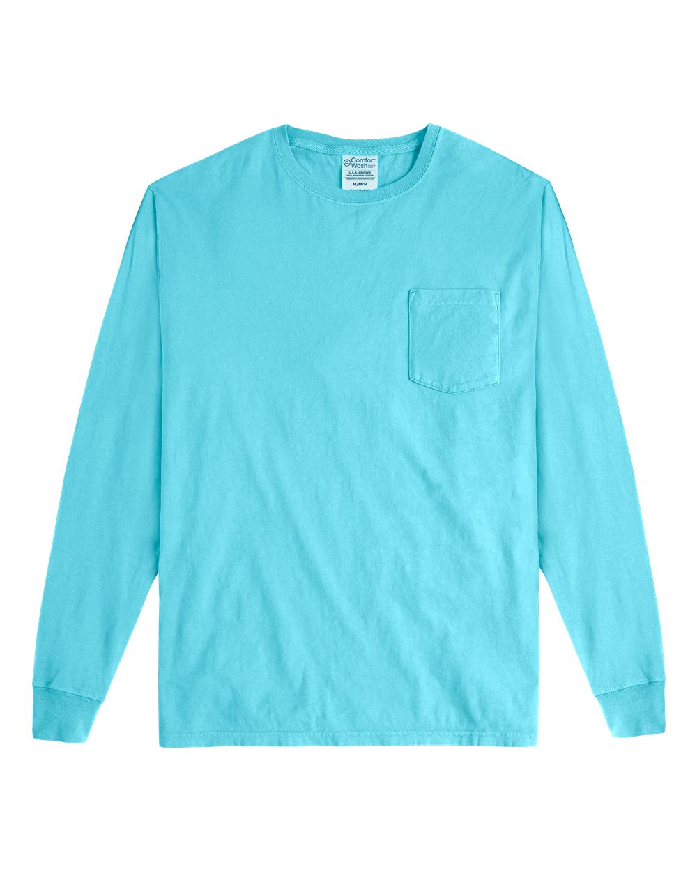 Front View of Freshwater Garment-Dyed Long Sleeve T-Shirt With a Pocket - GDH250