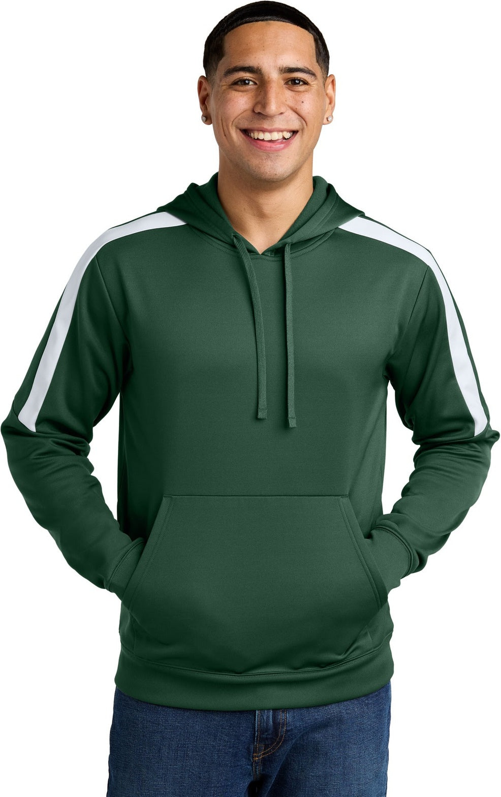 Front View of FrGn/White Sport-Tek Sport-Wick Fleece United Pullover Hoodie ST255