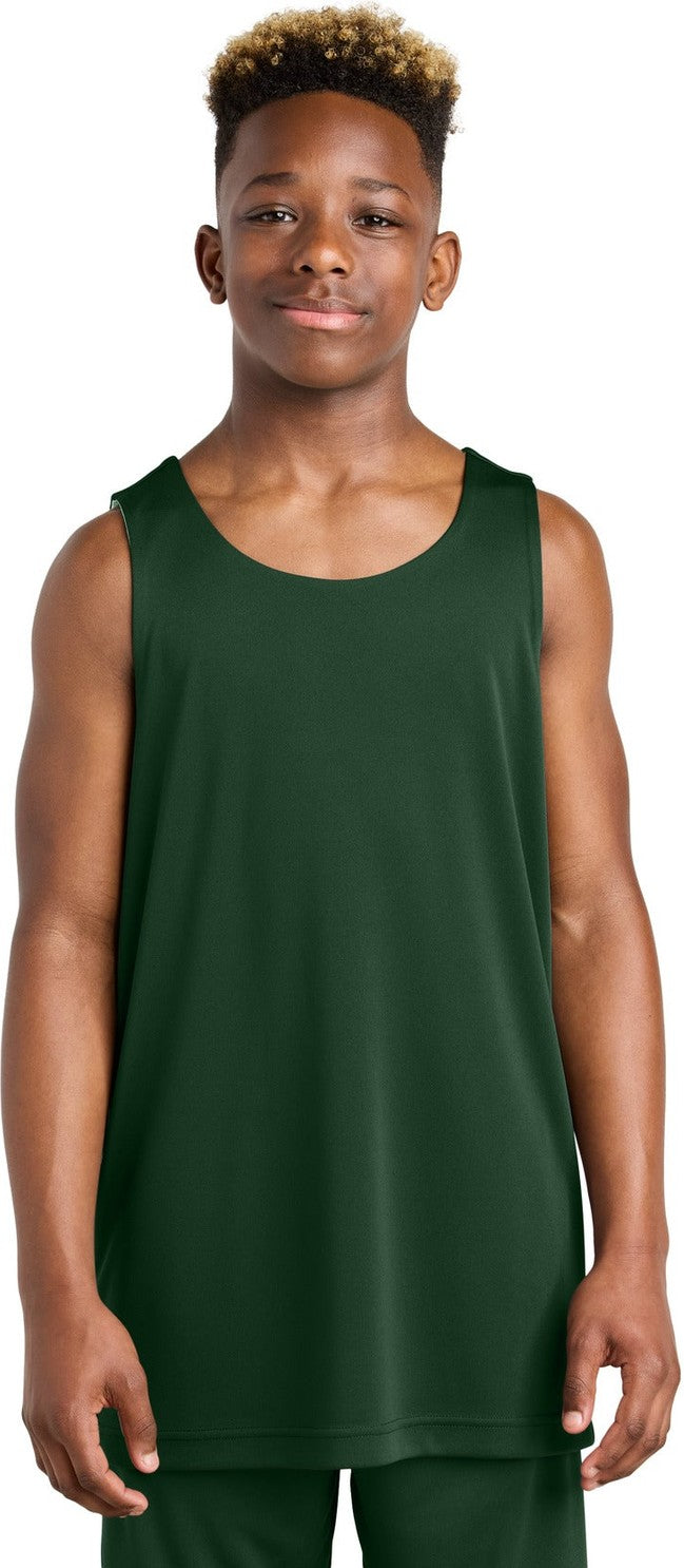 Front View of FrGn/White Sport-Tek Youth PosiCharge Competitor Rev Tank YST551