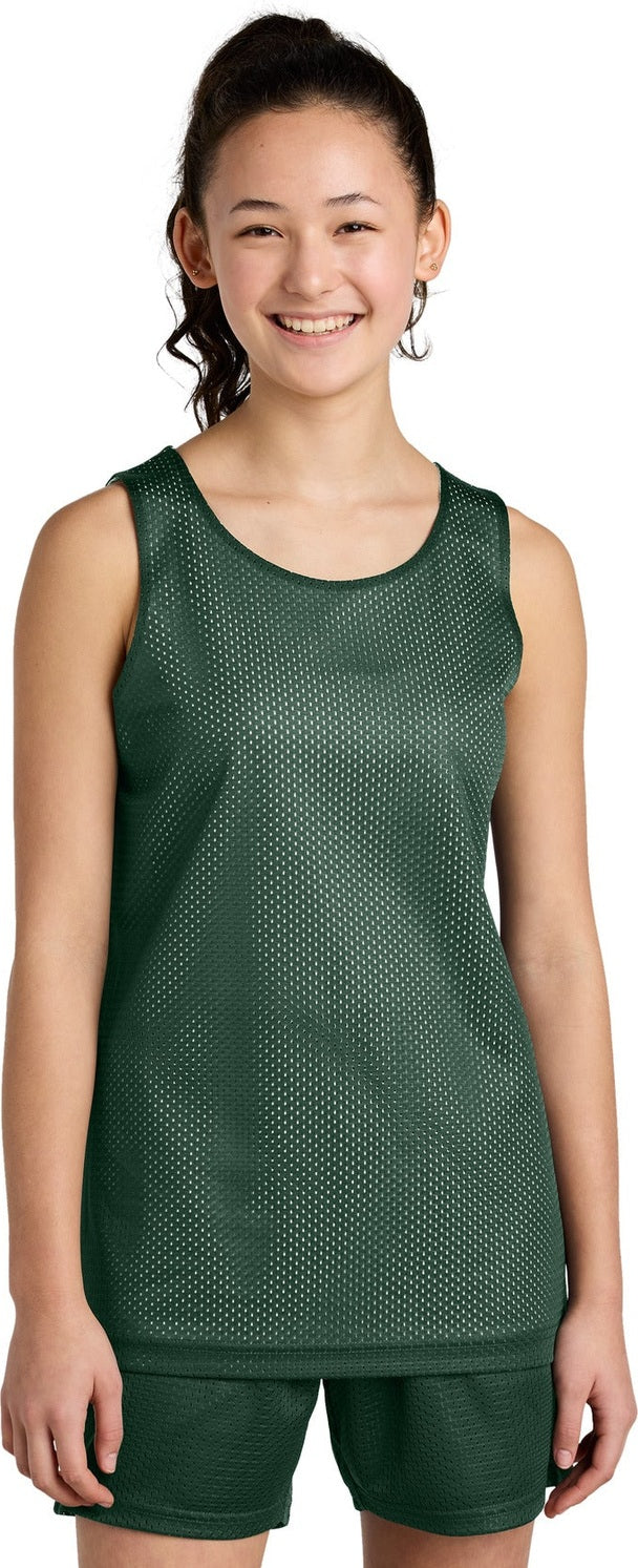 Front View of FrGn/White Sport-Tek Youth PosiCharge Reversible Mesh Tank YST5000