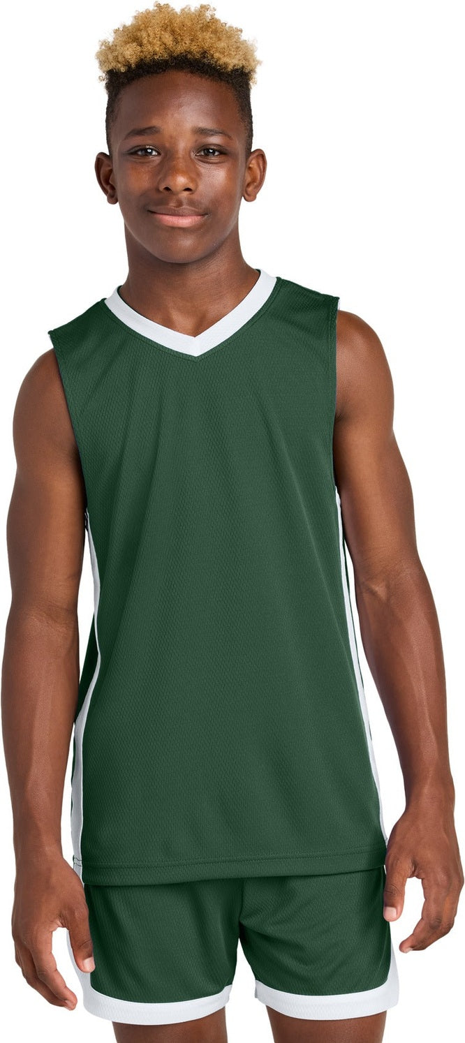 Front View of FrGn/White Sport-Tek Youth Rival Basketball Rev Jersey YST900