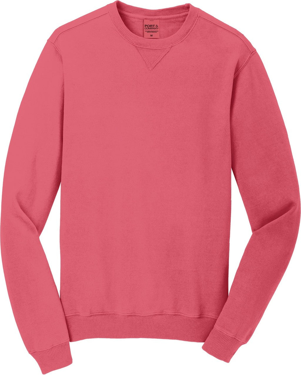 Front View of Fruit Punch Port & Co Beach Wash Garment-Dyed Crewneck Sweatshirt PC098