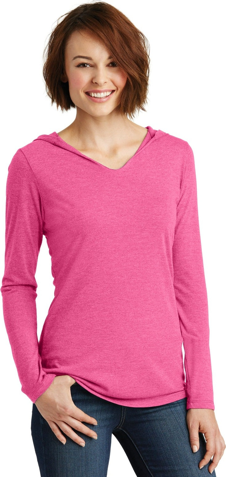 Front View of Fuchsia Frost District Women's Perfect Tri Long Sleeve Hoodie. DM139L