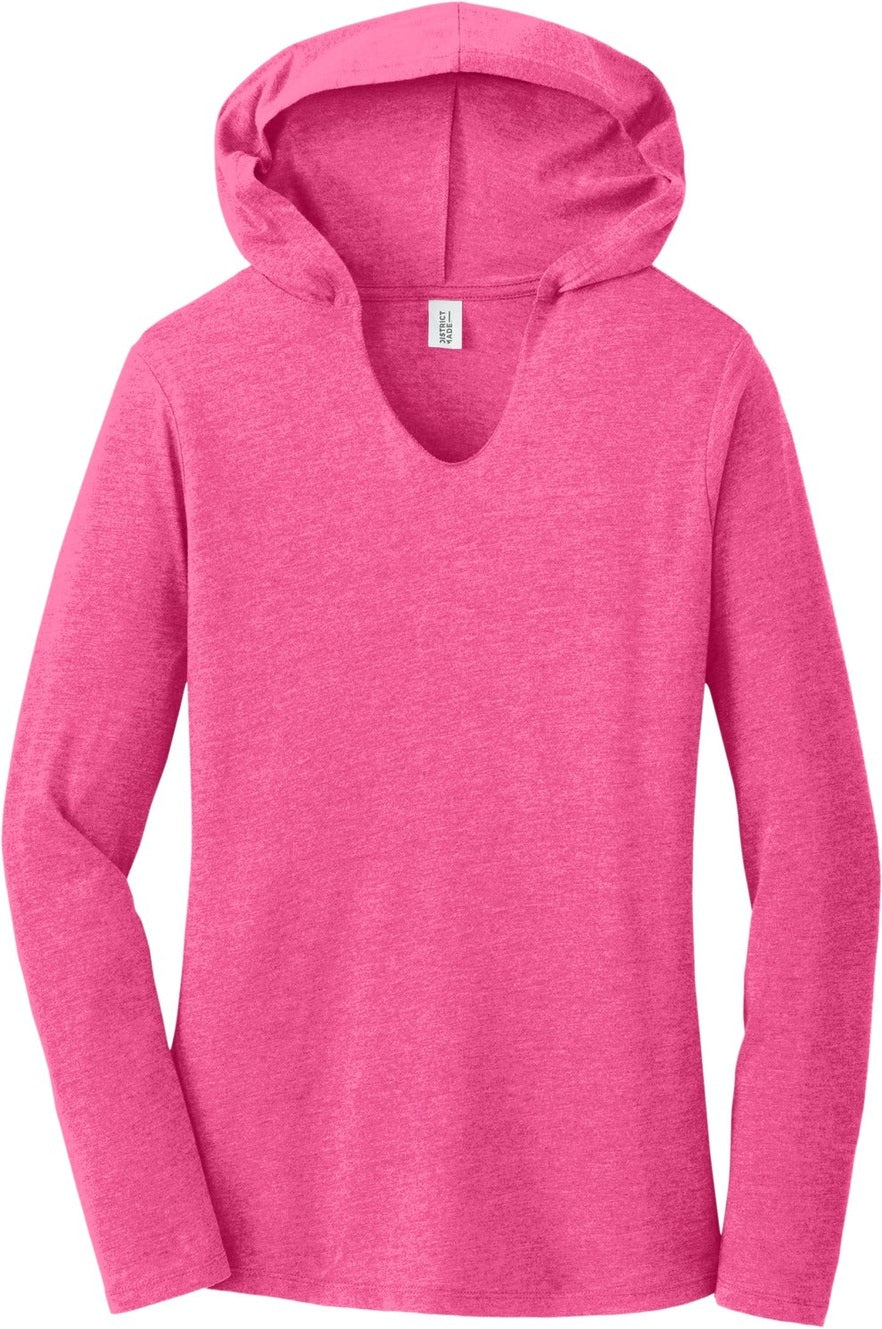 Front View of Fuchsia Frost District Women's Perfect Tri Long Sleeve Hoodie. DM139L