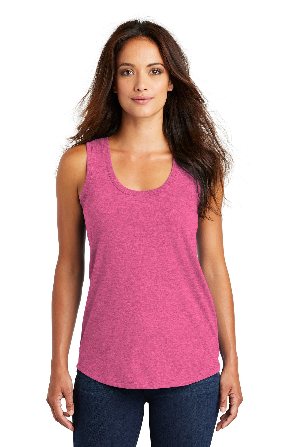 Front View of Fuchsia Frost District Women's Perfect Tri Racerback Tank. DM138L
