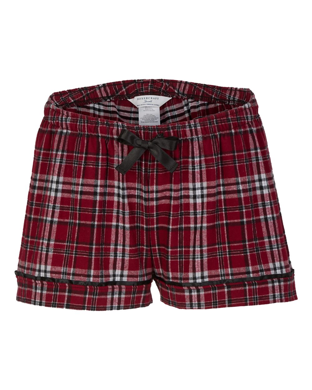 Front View of Garnet/ Black Plaid Women's Flannel Shorts - BW6501