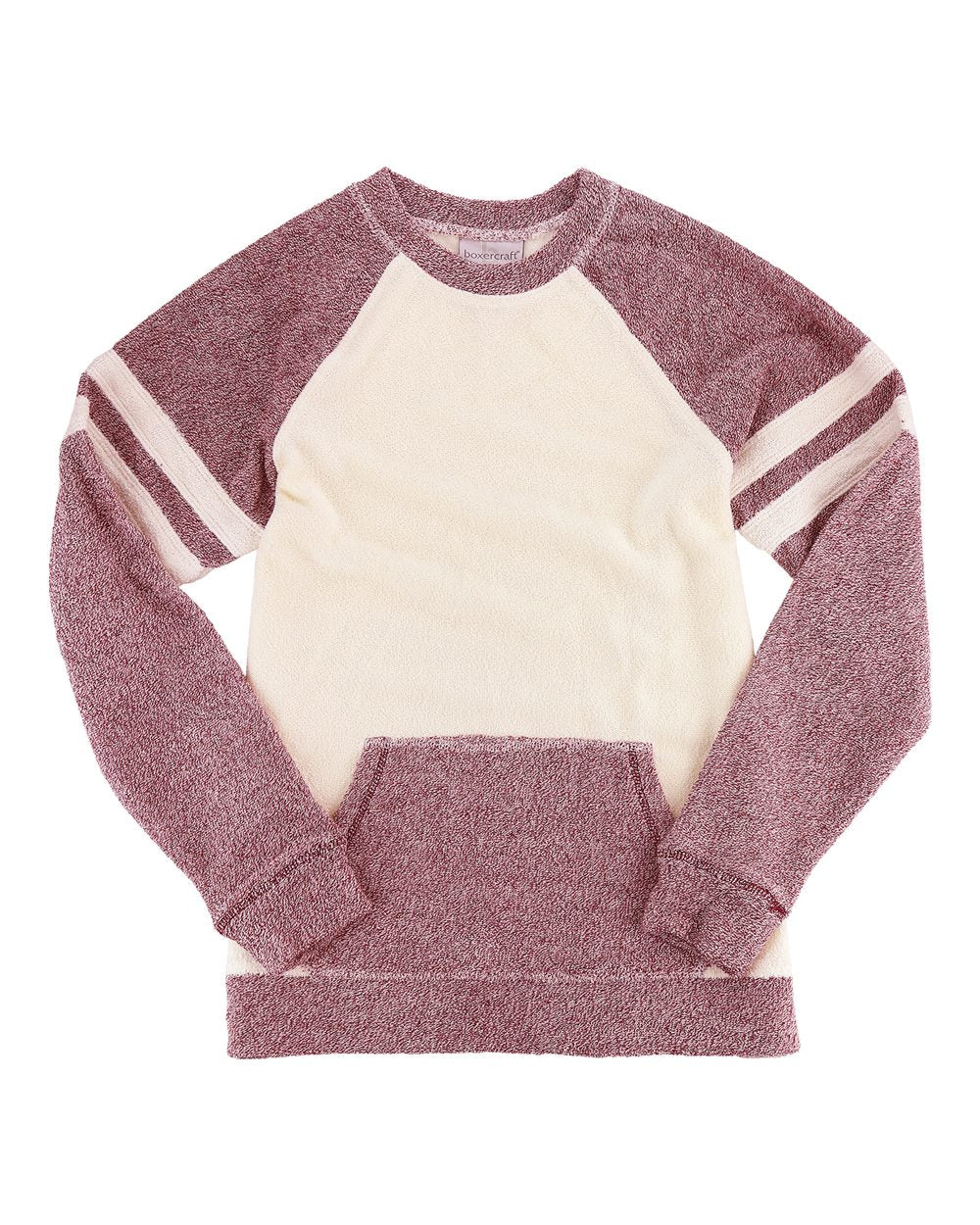 Front View of Garnet/ Oatmeal Women's Cozy Contrast Fleece Pullover - L04