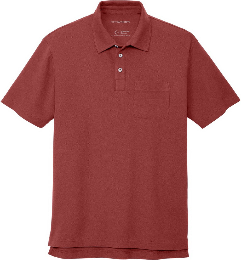 Front View of Garnet Port Authority C-FREE Cotton Blend Pique Pocket Polo K868