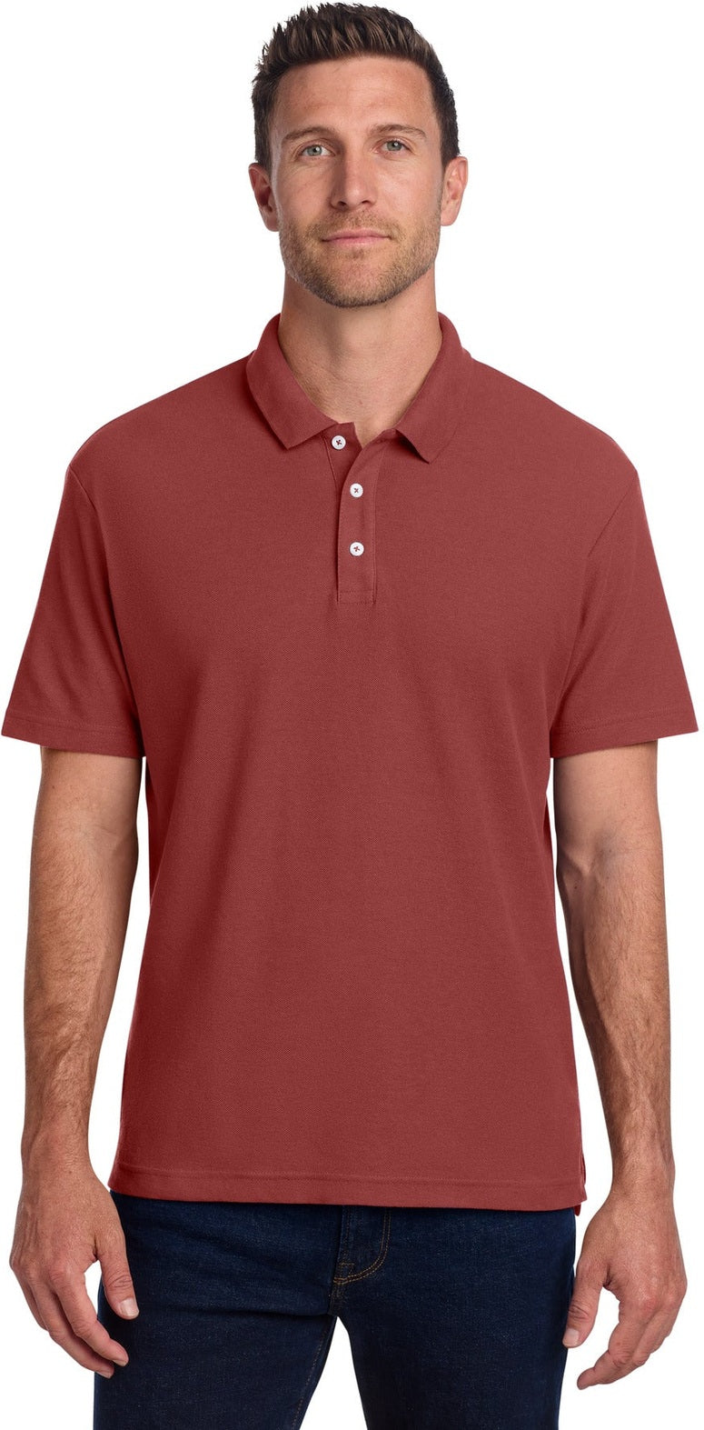 Front View of Garnet Port Authority C-FREE Cotton Blend Pique Polo K867