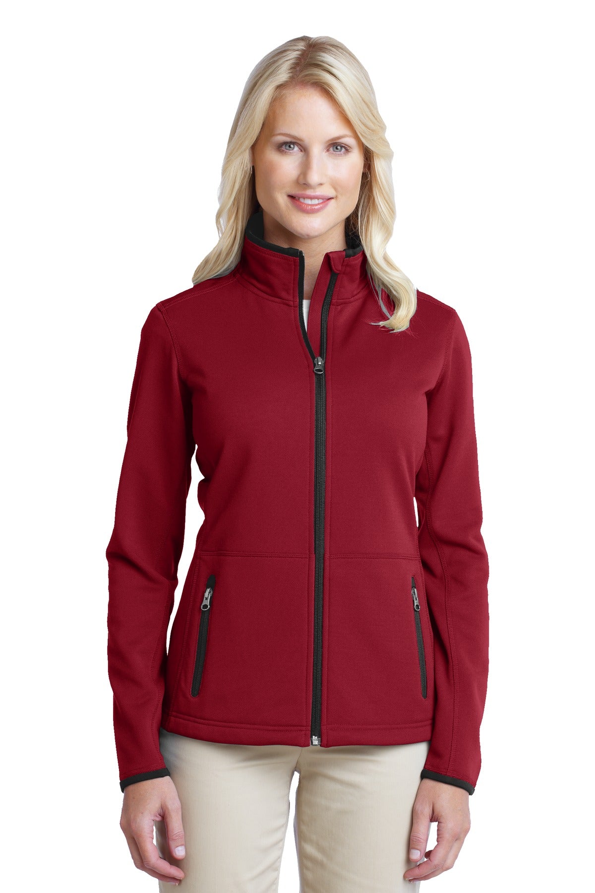 Front View of Garnet Red Port Authority Women's Pique Fleece Jacket. L222