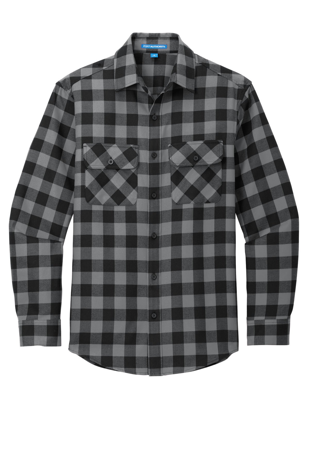 Front View of G/BkBfflCk Port Authority Plaid Flannel Shirt. W668