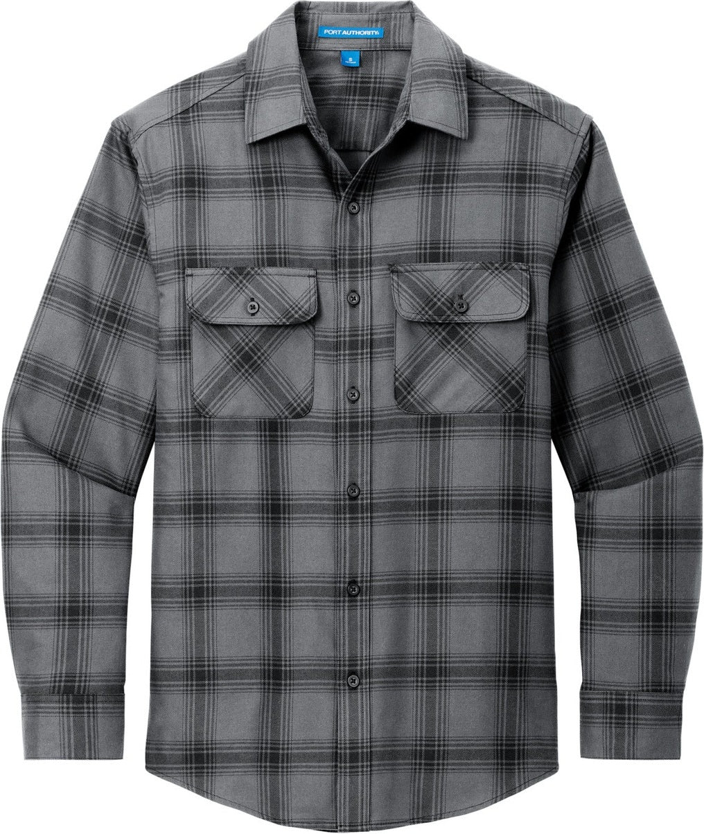 Front View of G/BkOpnPld Port Authority Plaid Flannel Shirt. W668