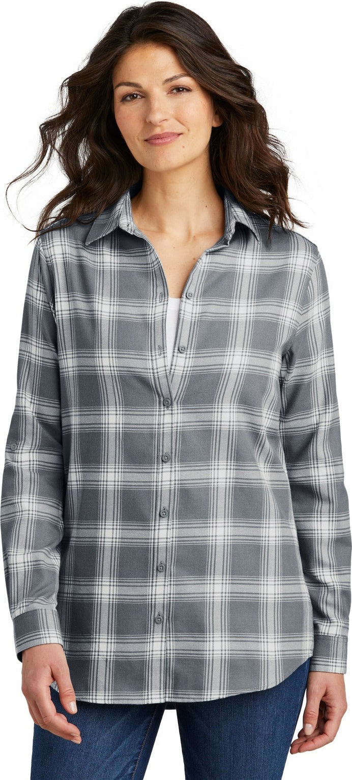 Front View of G/CrOpnPld Port Authority Women's Plaid Flannel Tunic . LW668
