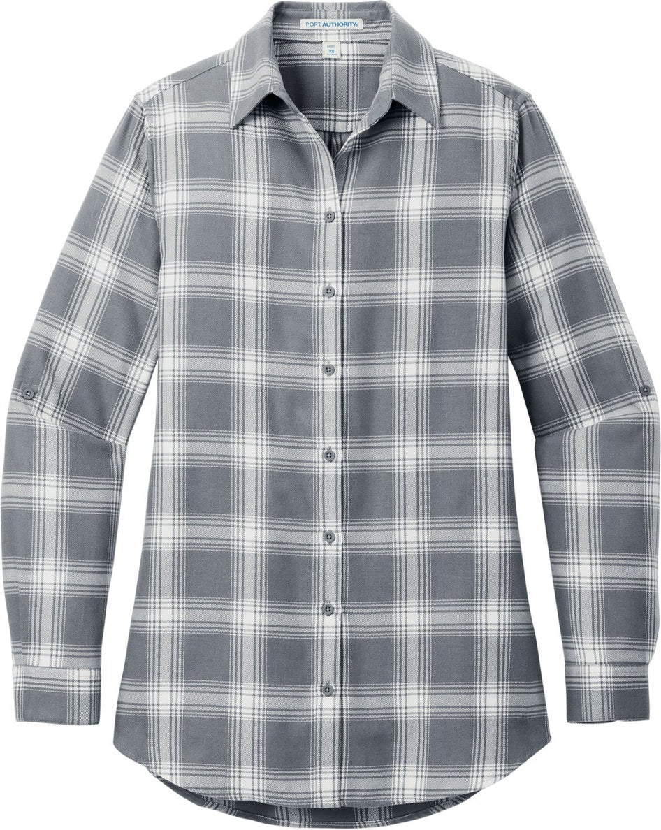 Front View of G/CrOpnPld Port Authority Women's Plaid Flannel Tunic . LW668