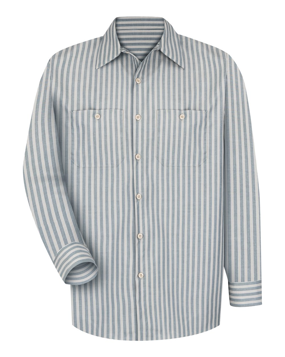 Front View of GK - Green/ Khaki Stripe Premium Long Sleeve Work Shirt - Tall Sizes - SP10T