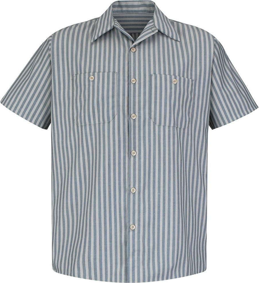 Front View of GK - Green/ Khaki Stripe Premium Short Sleeve Work Shirt - SP20