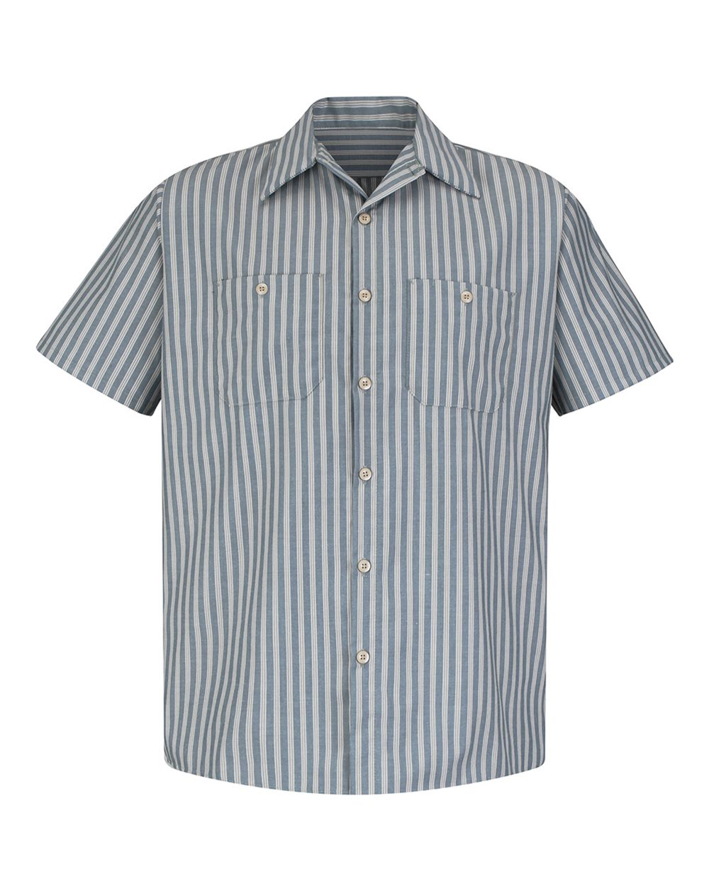 Front View of GK - Green/ Khaki Stripe Premium Short Sleeve Work Shirt - Tall Sizes - SP20T