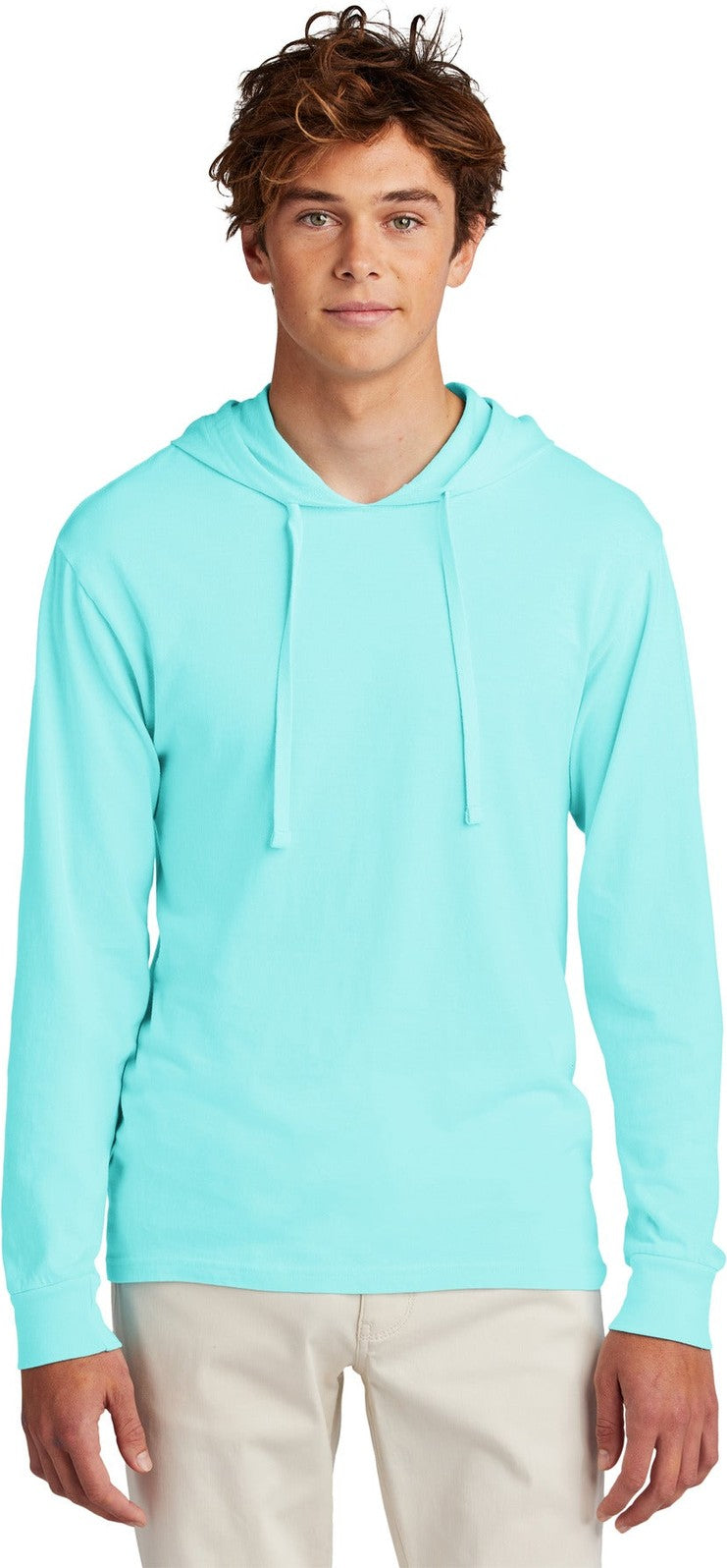 Front View of Glacier Port & Co Beach Wash Garment-Dyed Pullover Hooded Tee PC099H