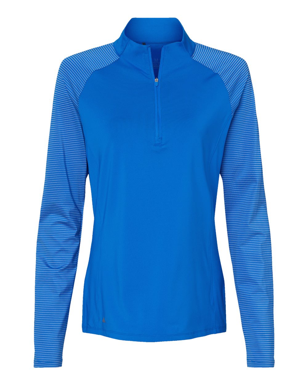 Front View of Glory Blue Women's Stripe Block Quarter-Zip Pullover - A521