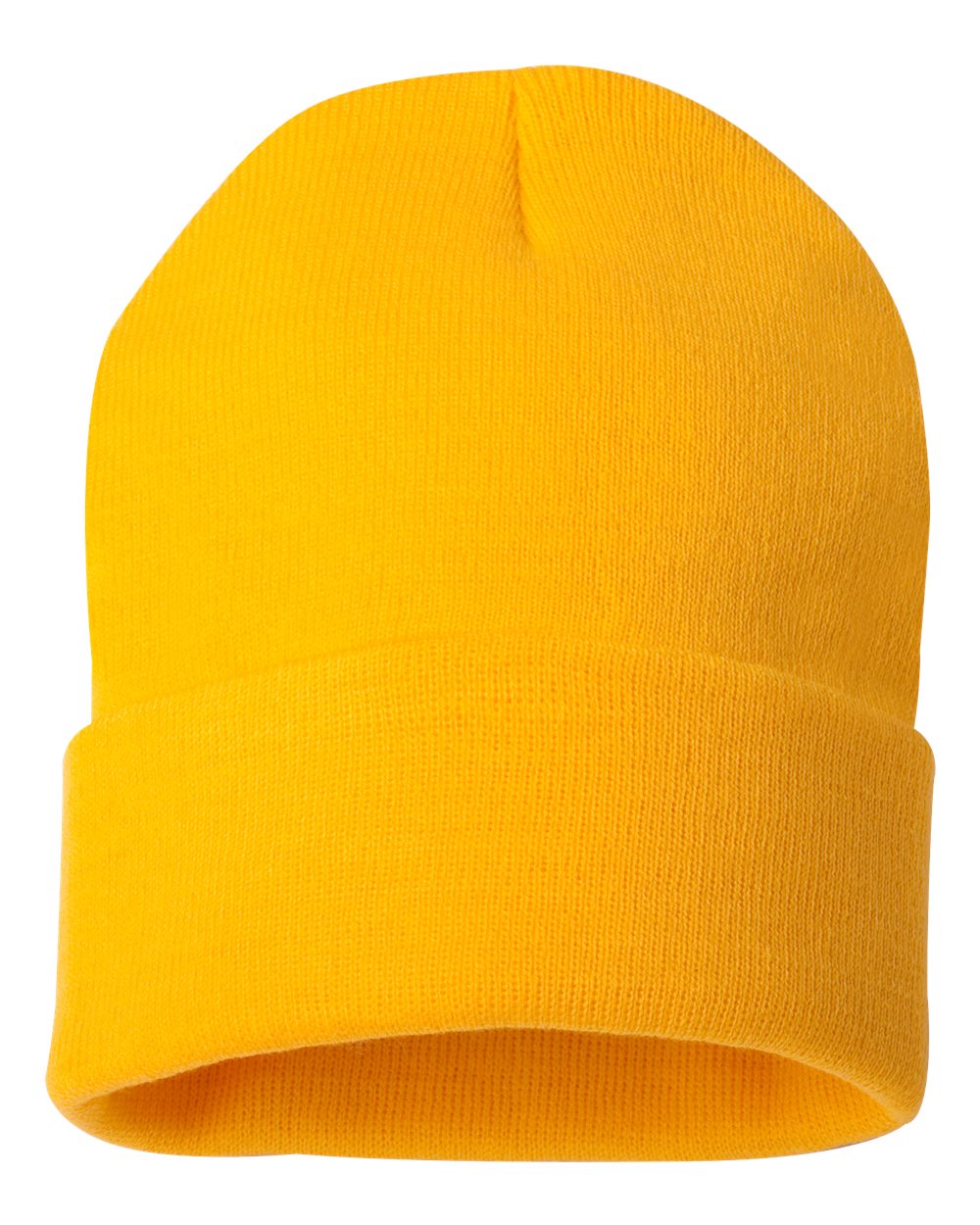 Front View of Gold 12" Solid Cuffed Beanie - SP12