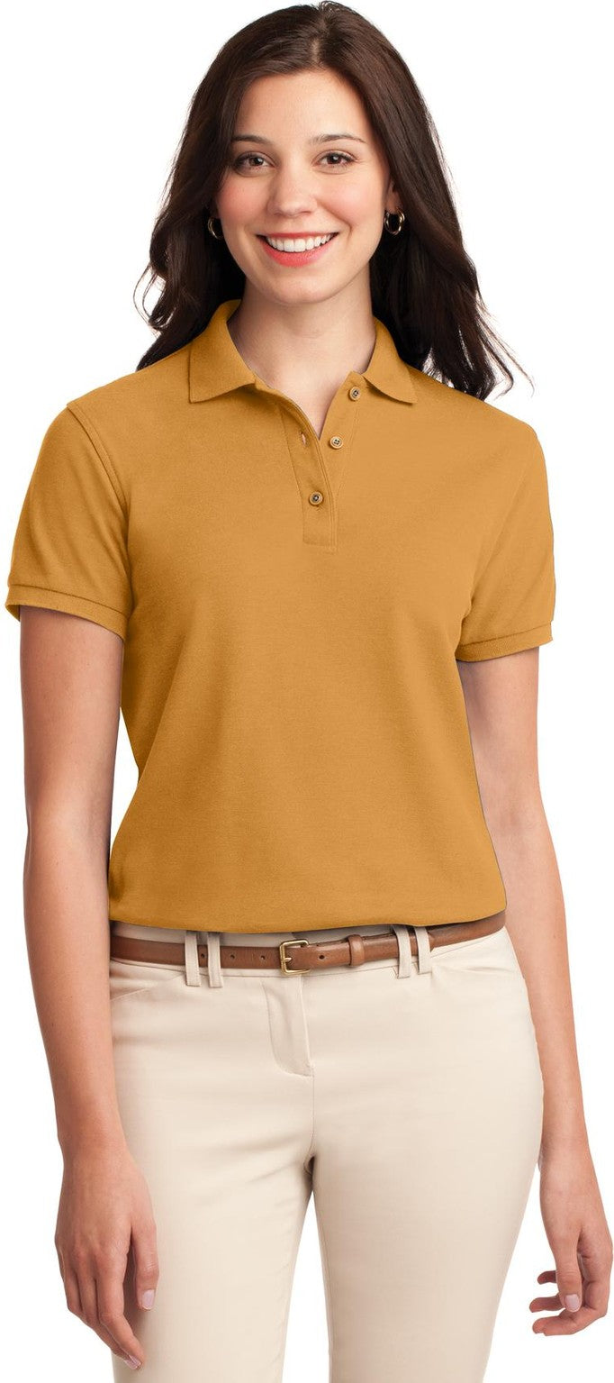 Front View of Gold Port Authority Women's Silk Touch Polo. L500