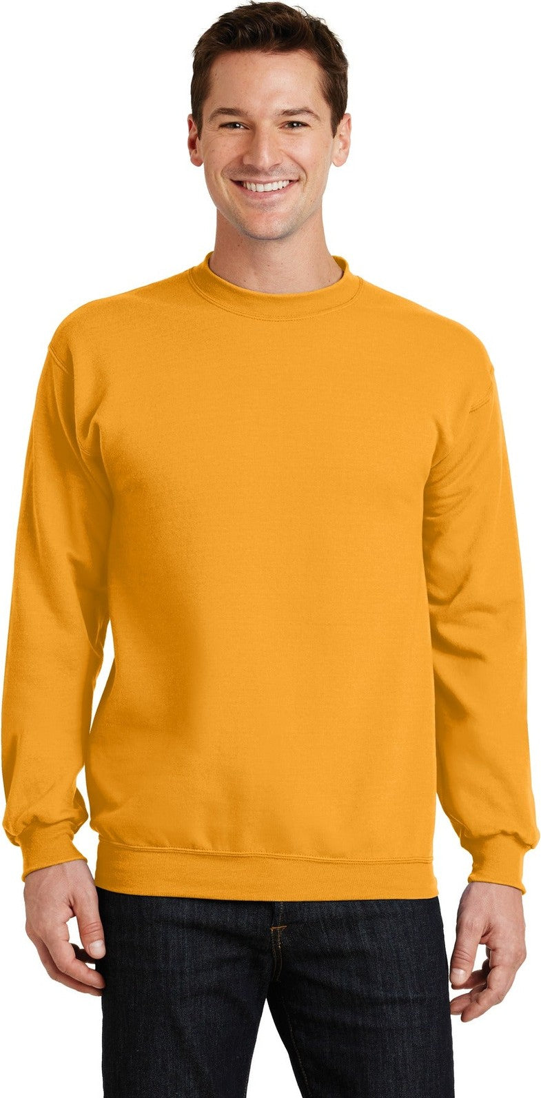 Front View of Gold Port & Co Core Fleece Crewneck Sweatshirt. PC78