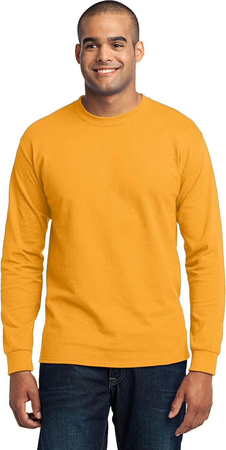 Front View of Gold Port & Co Long Sleeve Core Blend Tee. PC55LS