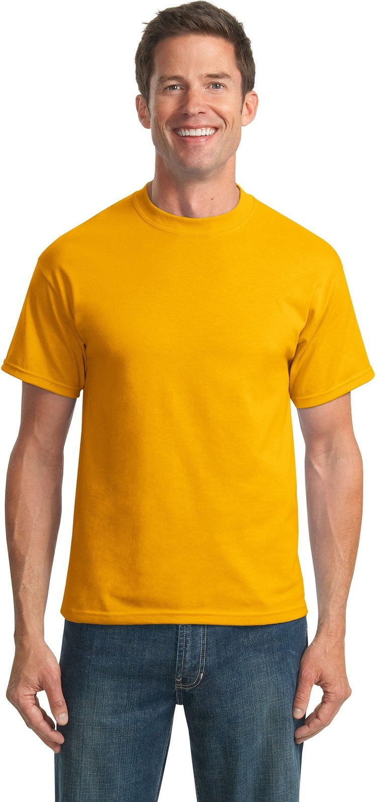 Front View of Gold Port & Co Tall Core Blend Tee. PC55T