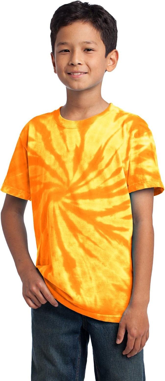 Front View of Gold Port & Co Youth Tie-Dye Tee. PC147Y