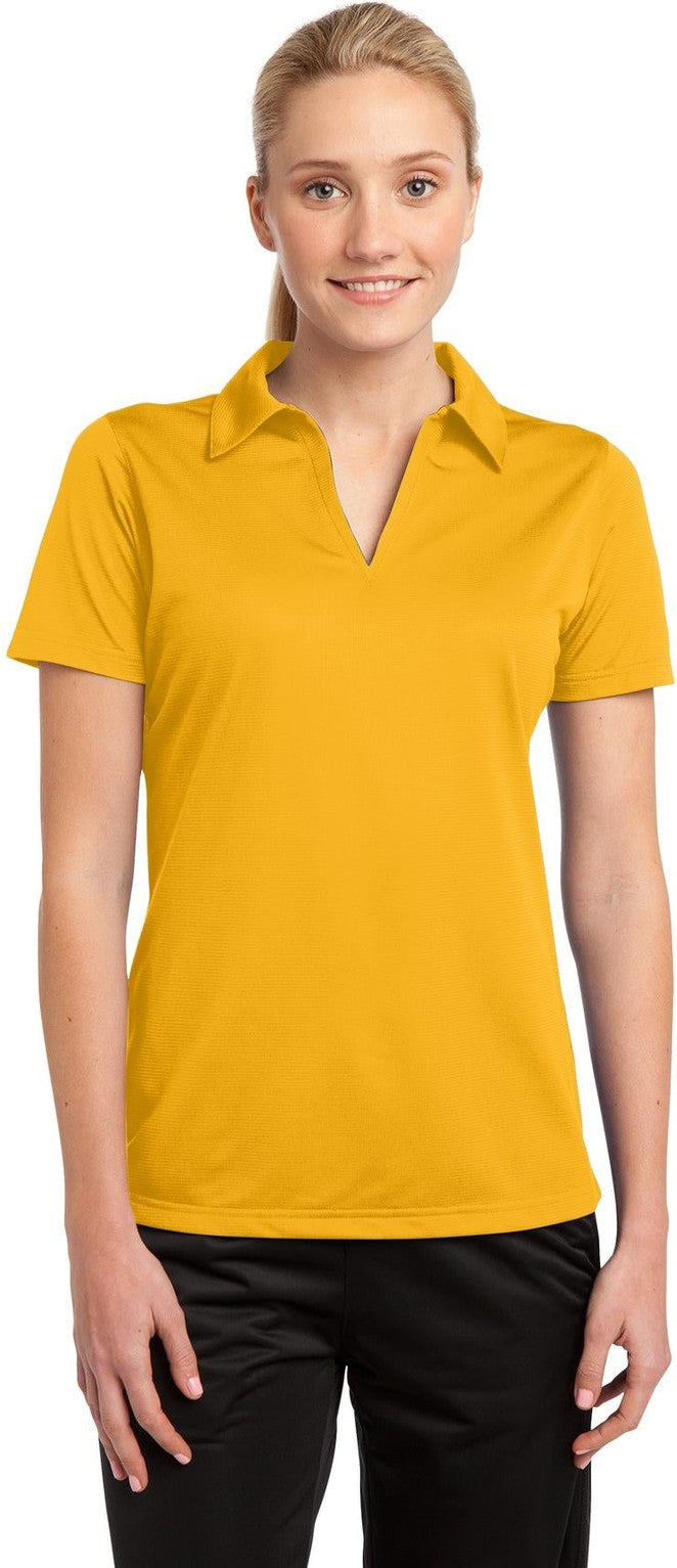 Front View of Gold Sport-Tek Women's PosiCharge Active Textured Polo. LST690