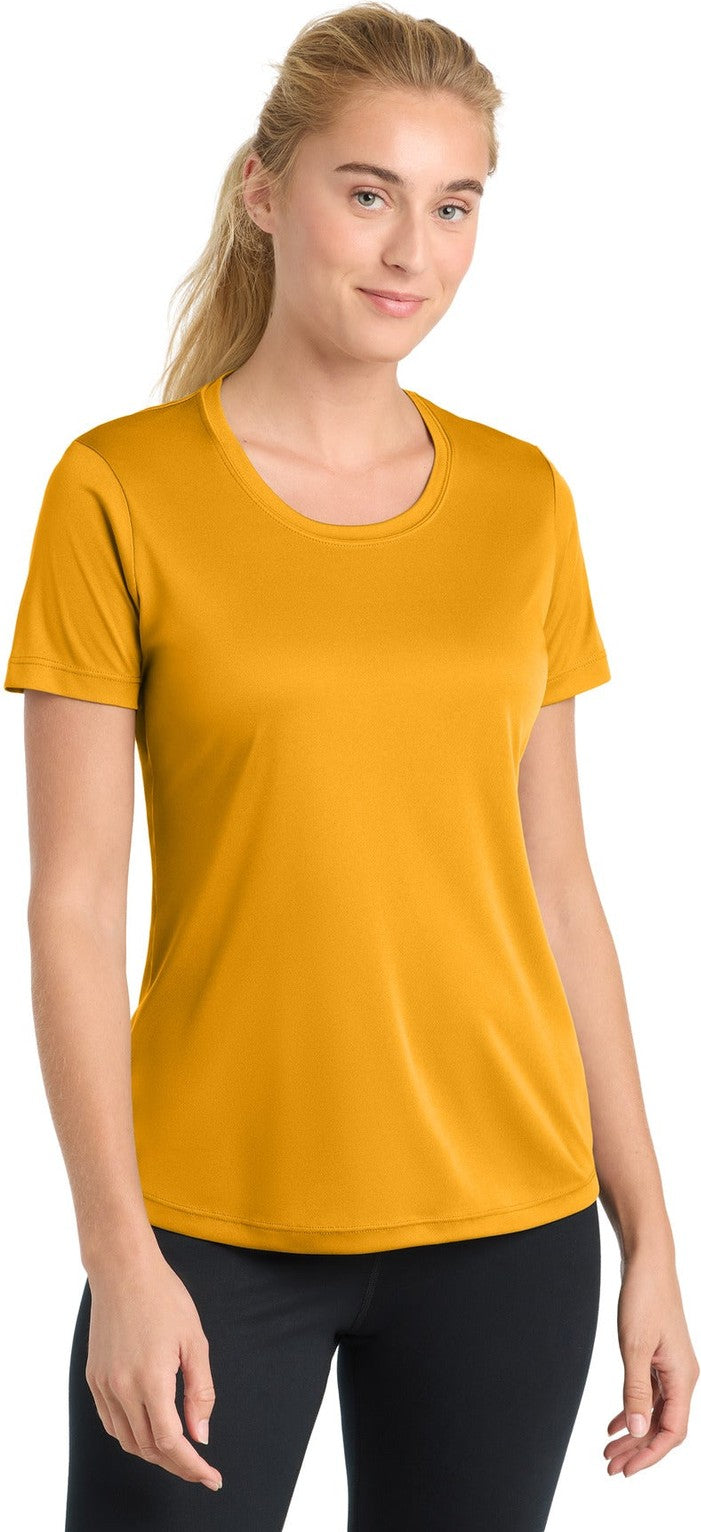 Front View of Gold Sport-Tek Women's PosiCharge Competitor Tee. LST350