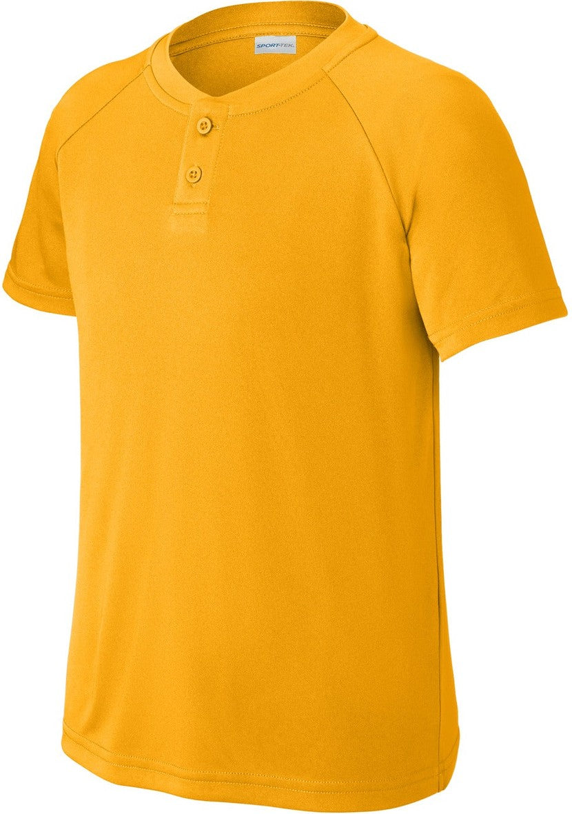 Front View of Gold Sport-Tek Youth PosiCharge Competitor 2-Button Henley YST359