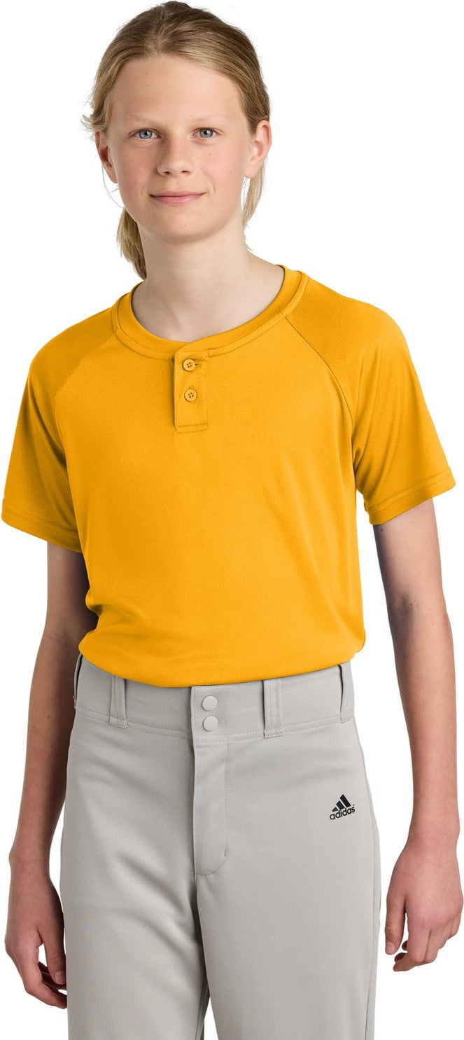 Front View of Gold Sport-Tek Youth PosiCharge Competitor 2-Button Henley YST359