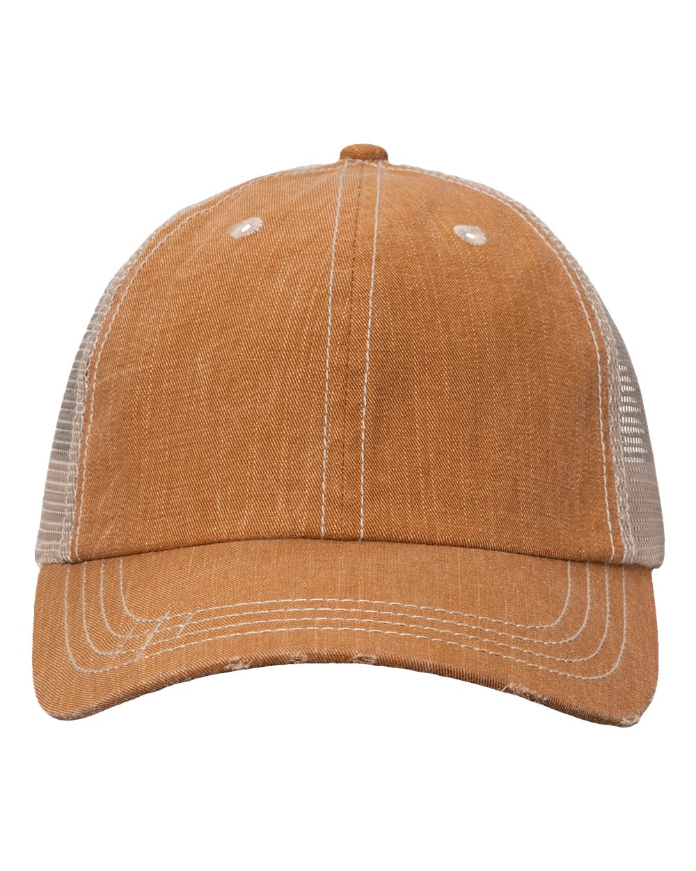 Front View of Golden Brown/ Khaki Contrast Stitch Cap - VC990