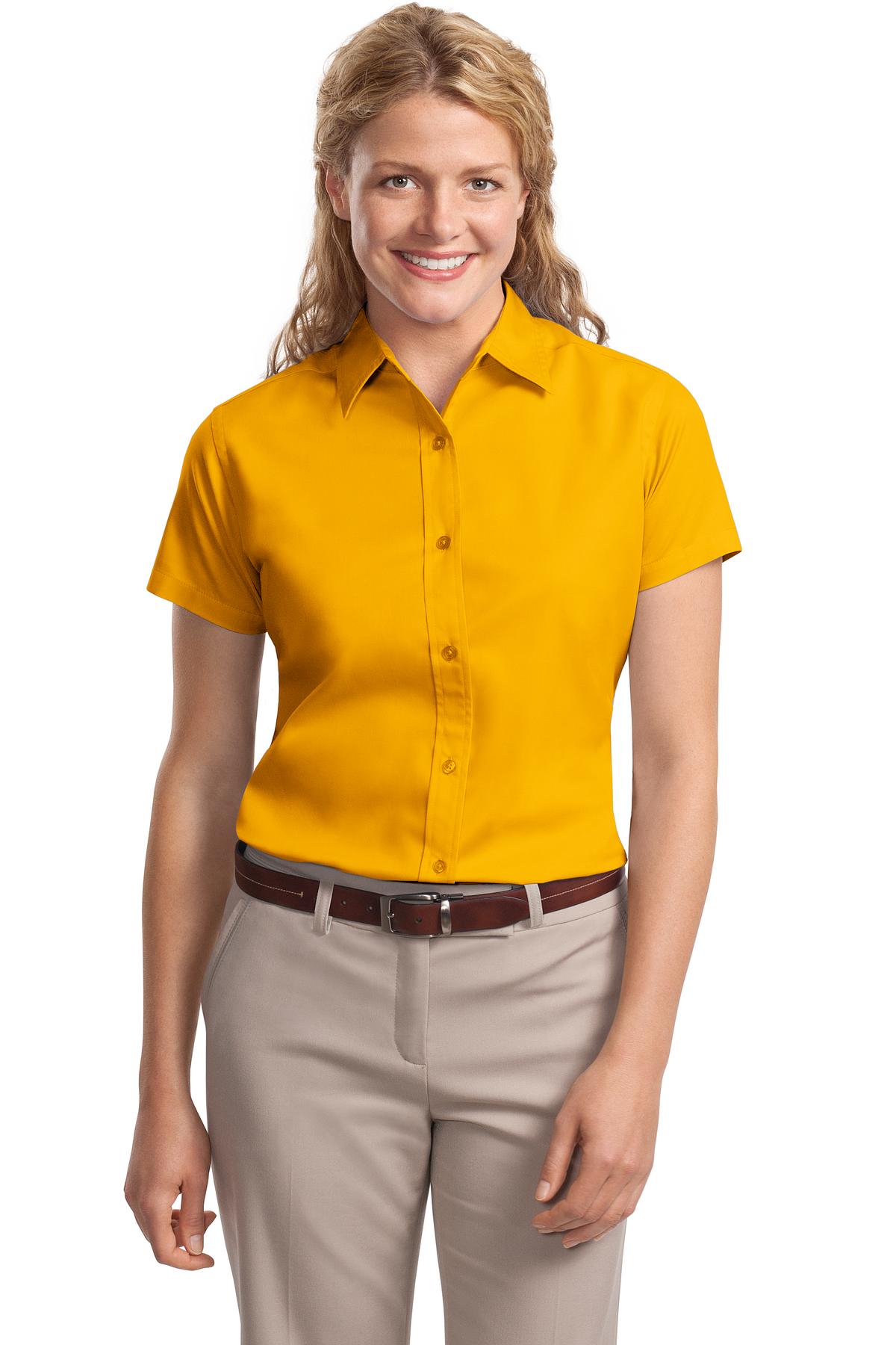 Front View of Gold/Gold Port Authority Women's Short Sleeve Easy Care Shirt. L508