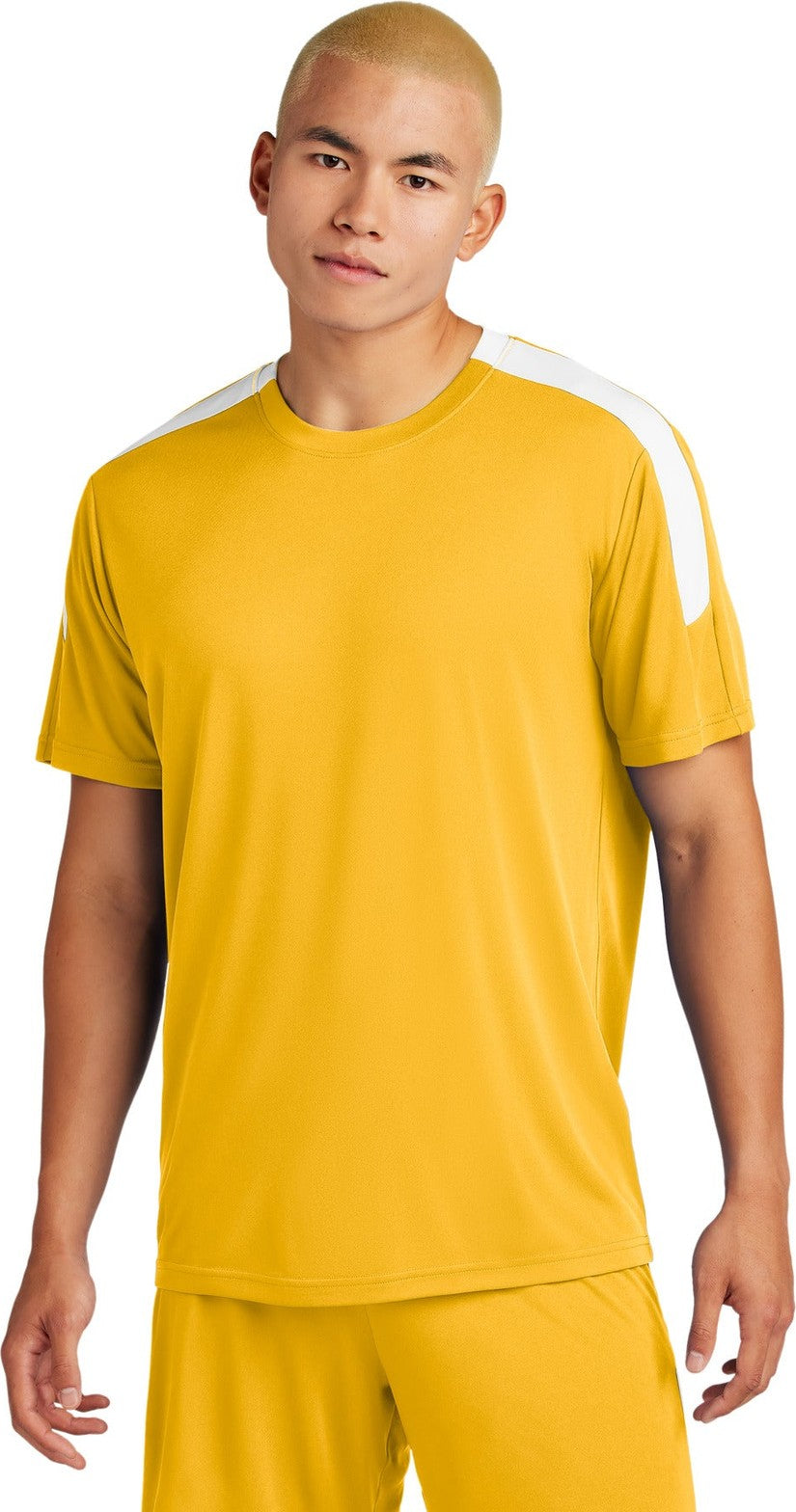 Front View of Gold/White Sport-Tek Competitor United Crew ST100