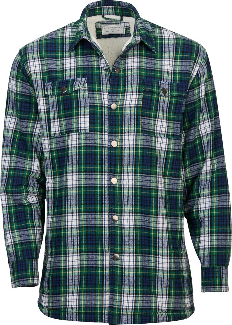 Front View of Gordon Holiday Plaid Flannel Sherpa Workshirt - BM7601