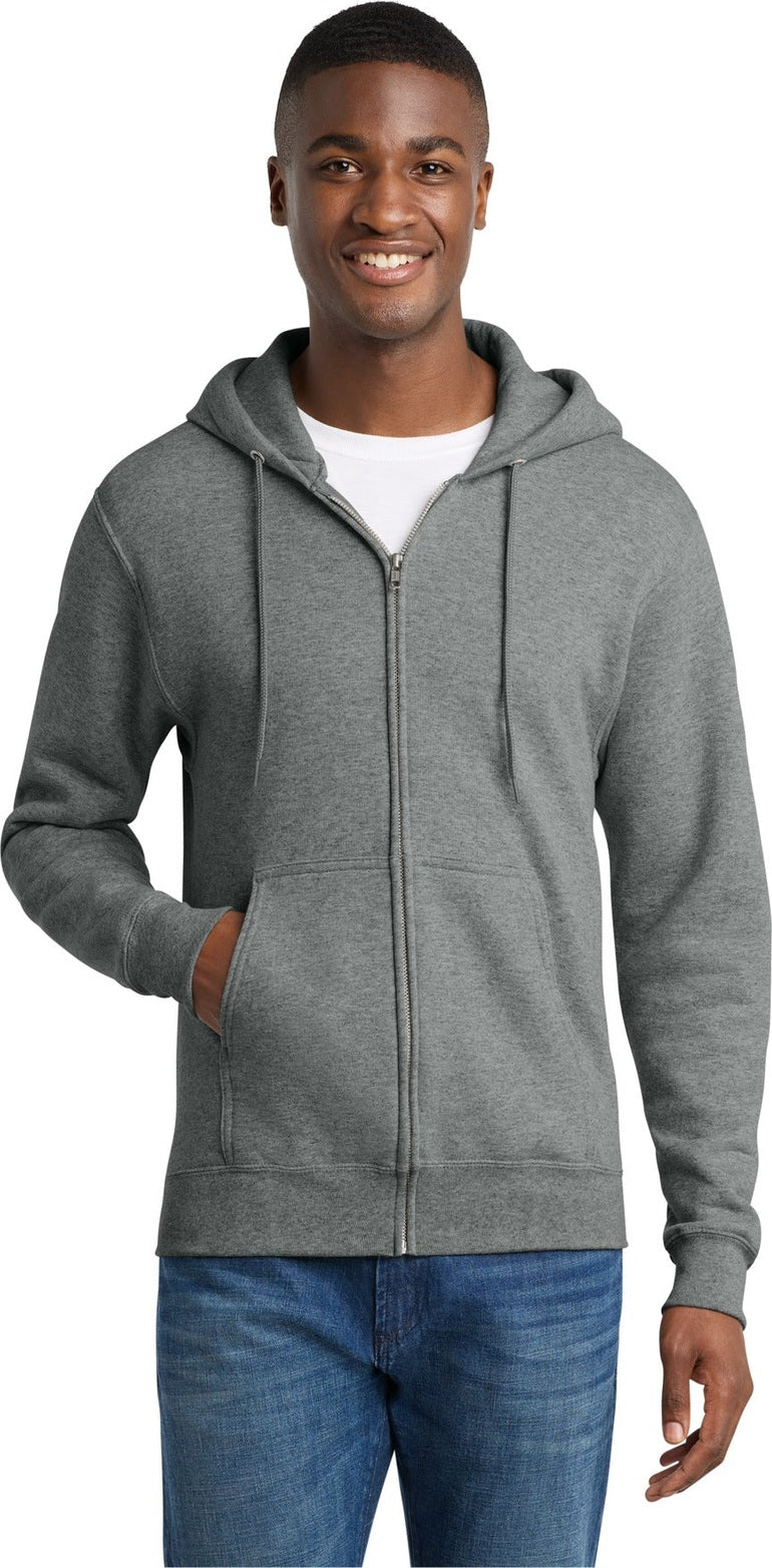 Front View of GphHeather Port & Co Core Fleece Full-Zip Hooded Sweatshirt. PC78ZH