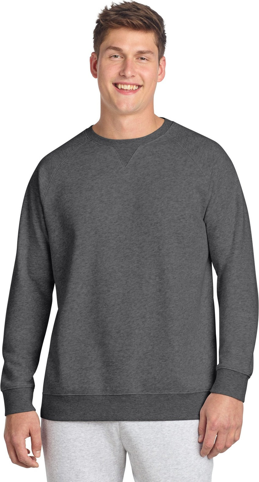 Front View of GphHeather Sport-Tek Drive Fleece Crewneck STF203