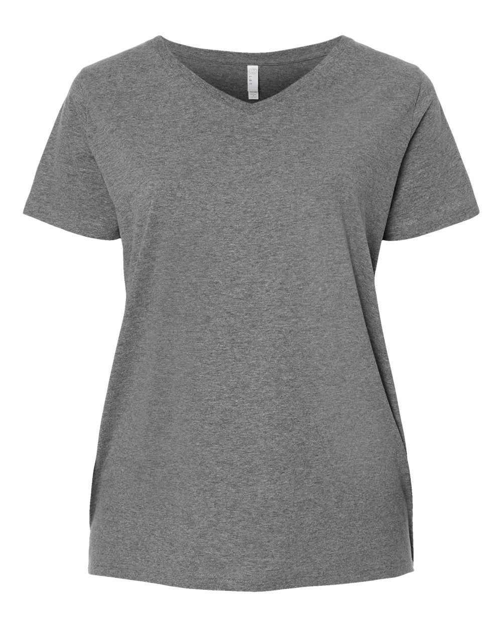 Front View of Granite Heather Curvy Collection Women's Fine Jersey V-Neck Tee - 3817