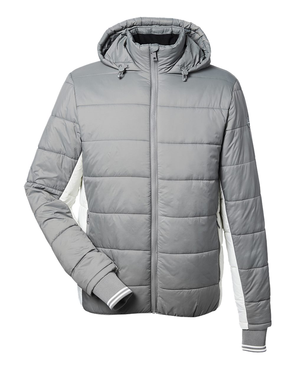 Front View of Graphite/ Antique White Nautical Mile Hooded Puffer Jacket - N17186