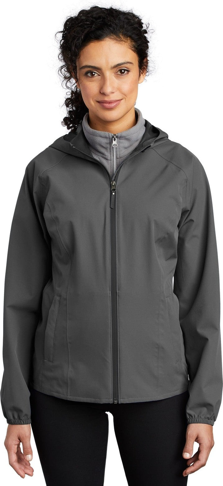 Front View of Graphite Grey Port Authority Women's Essential Rain Jacket L407