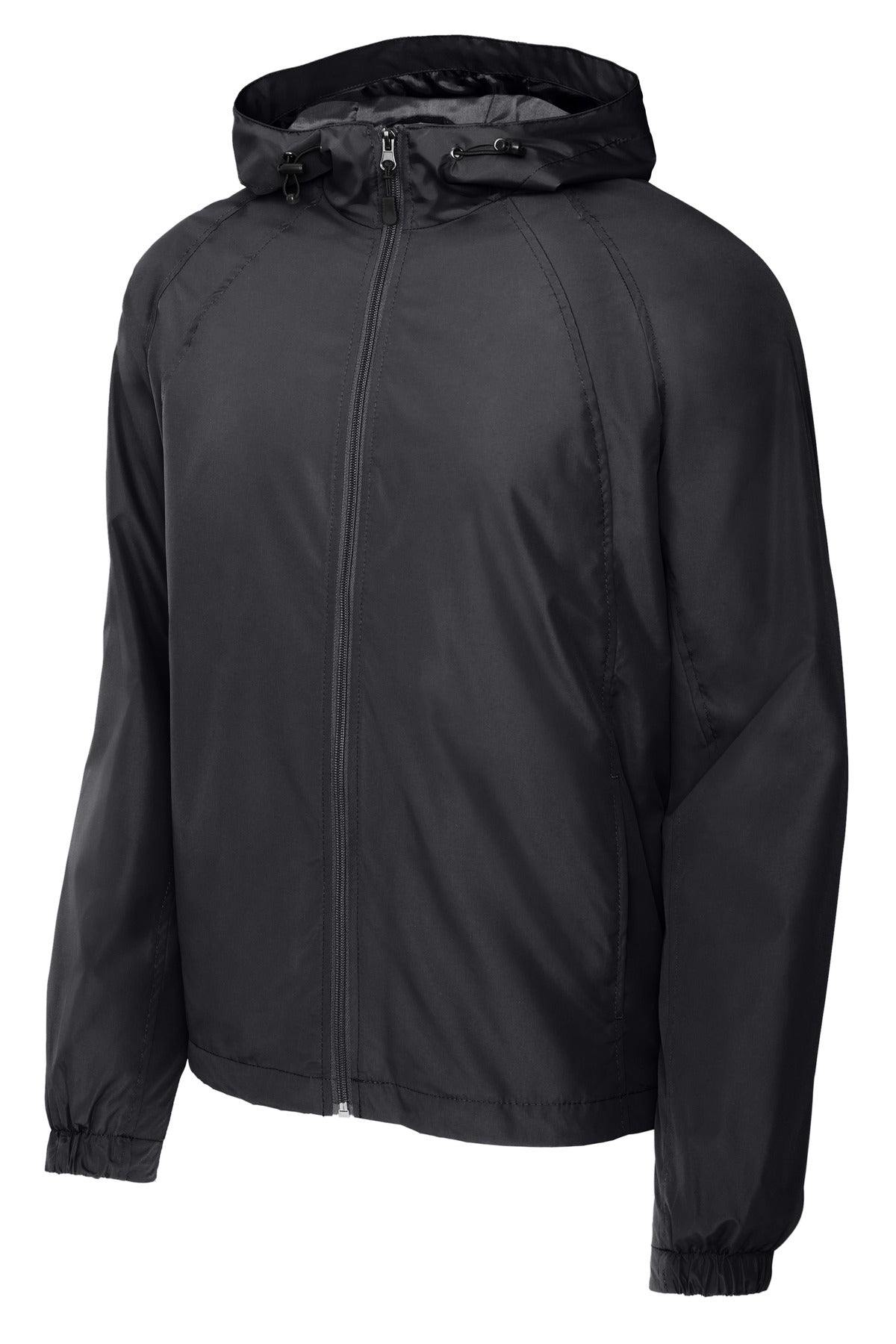Front View of Graphite Grey Sport-Tek Hooded Raglan Jacket. JST73