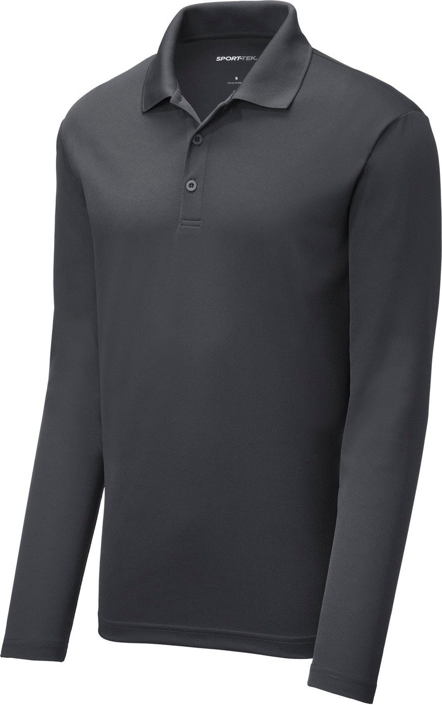 Front View of Graphite Grey Sport-Tek PosiCharge RacerMesh Long Sleeve Polo. ST640LS