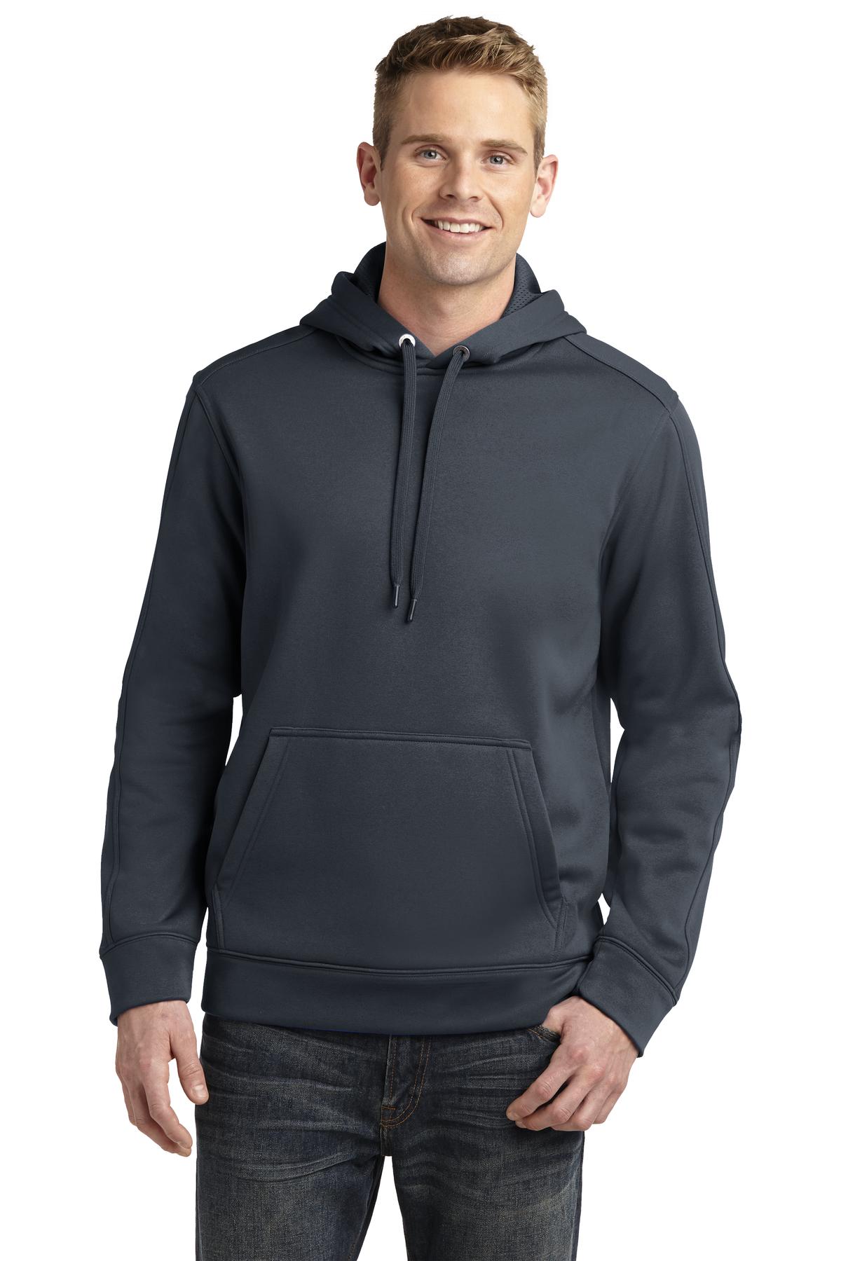 Front View of Graphite Grey Sport-Tek Repel Fleece Hooded Pullover. ST290