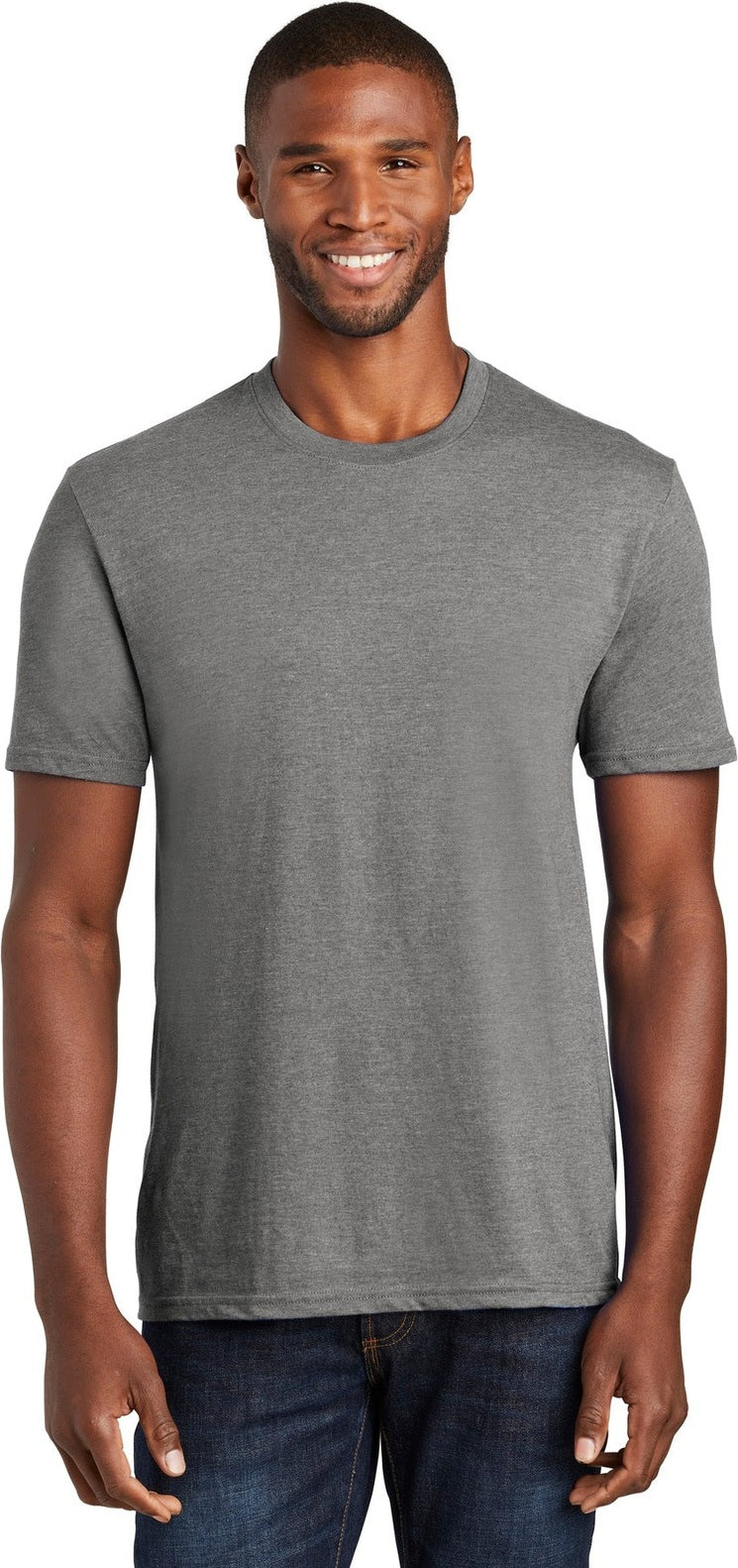 Front View of Graphite Hthr Port & Co Fan Favorite Blend Tee. PC455