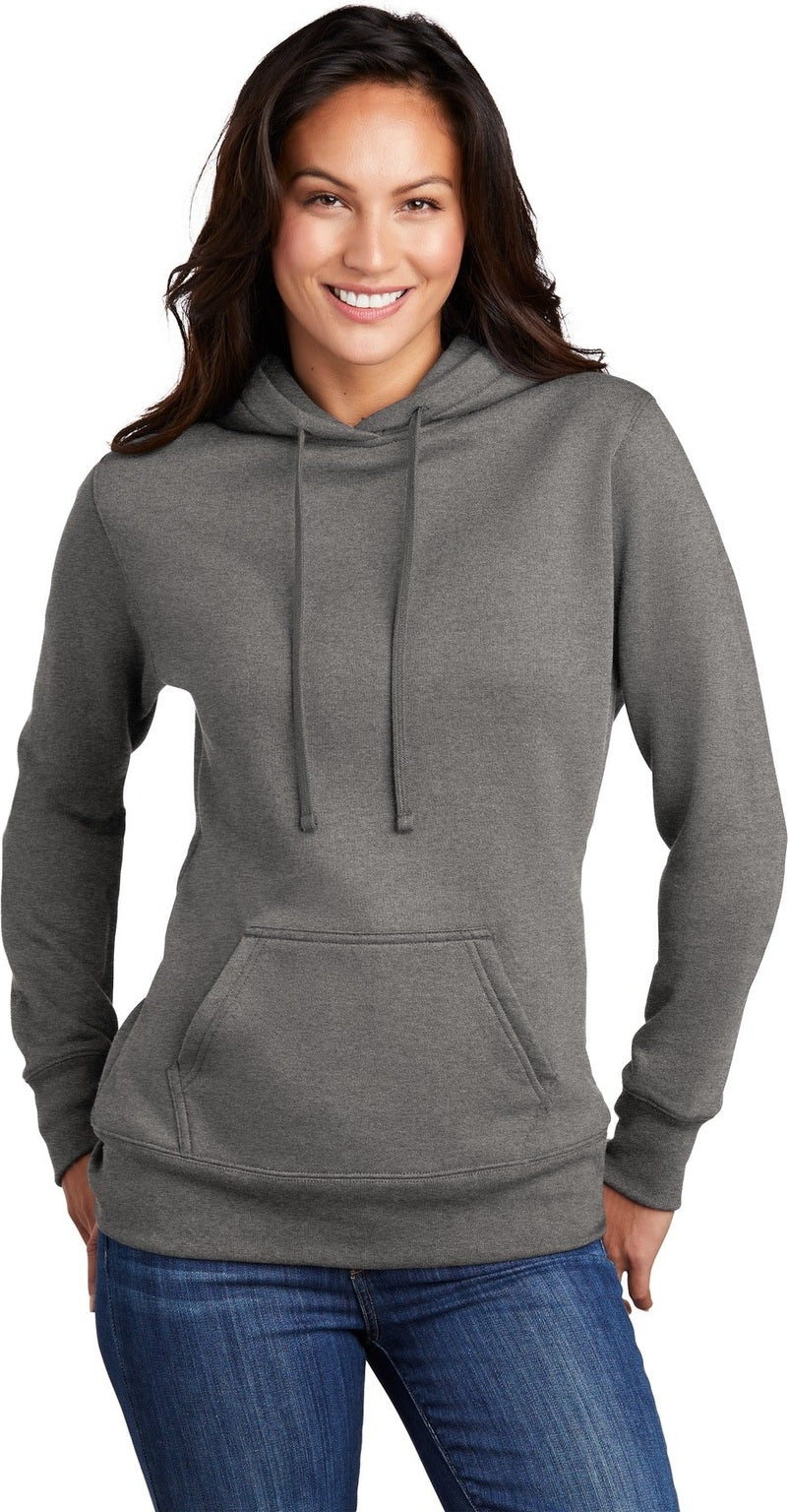 Front View of Graphite Hthr Port & Co Women's Core Fleece Pullover Hooded Sweatshirt LPC78H