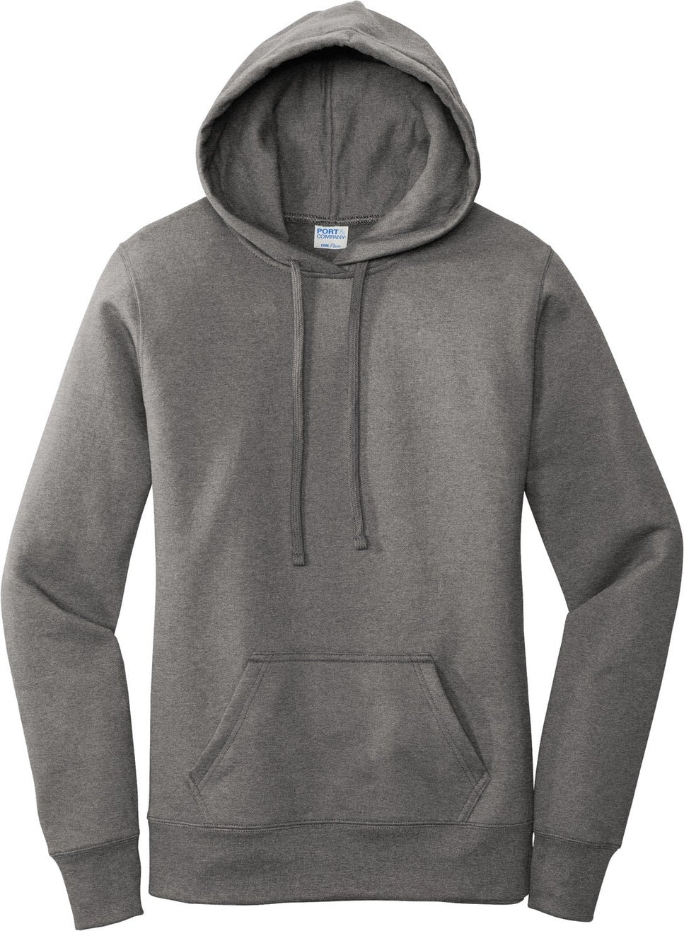 Front View of Graphite Hthr Port & Co Women's Core Fleece Pullover Hooded Sweatshirt LPC78H